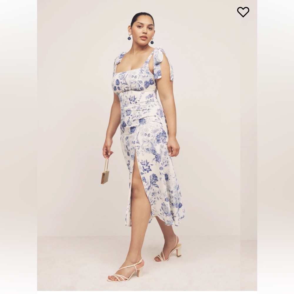 Reformation Twilight Dress in Blue and Ivory Size 14